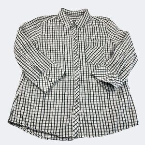 Foxcroft White Black Fitted Button Shirt 12 Crinkle Texture Preppy Classic Top